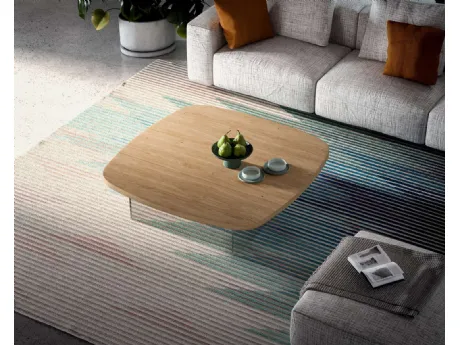 Tavolino Aurelius con top in legno e base in cristallo di Ozzio
