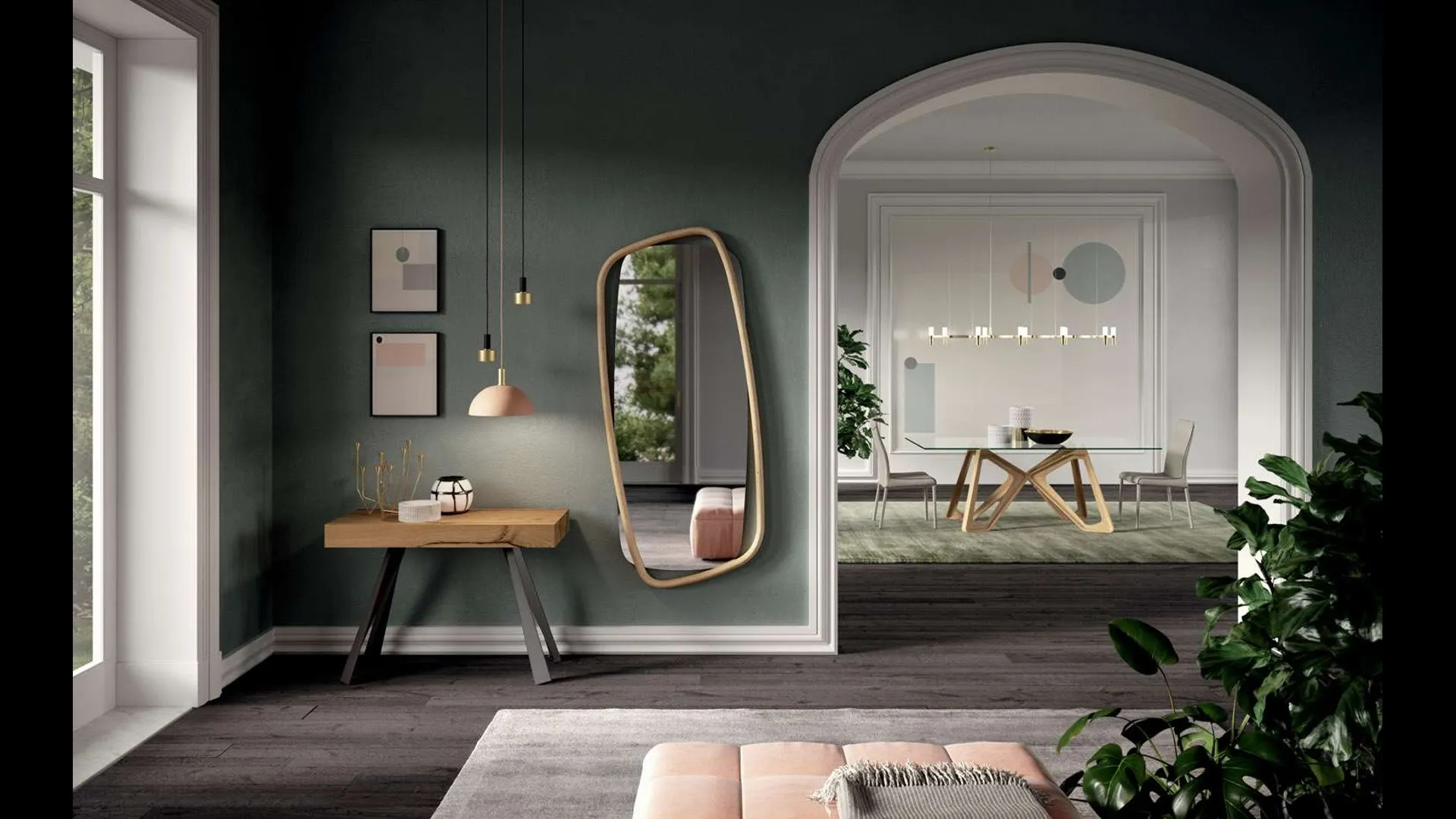 Specchio con cornice in legno Golden Wood di Ozzio