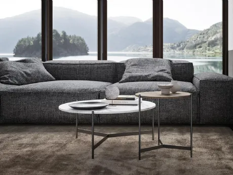 Tavolino tondo Toor Horizon in laminato con base in metallo di Mobilgam