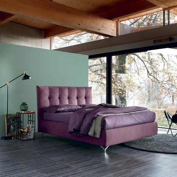 Letto in tessuto Gemma con box contenitore e testiera trapuntata di Bontempi Letti Design