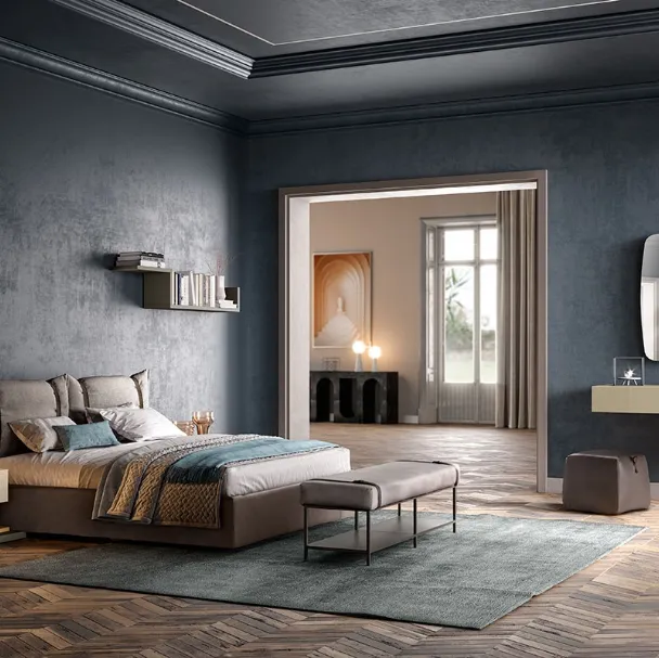 Letto in tessuto con testiera M02 Polis e Omega di Mercantini
