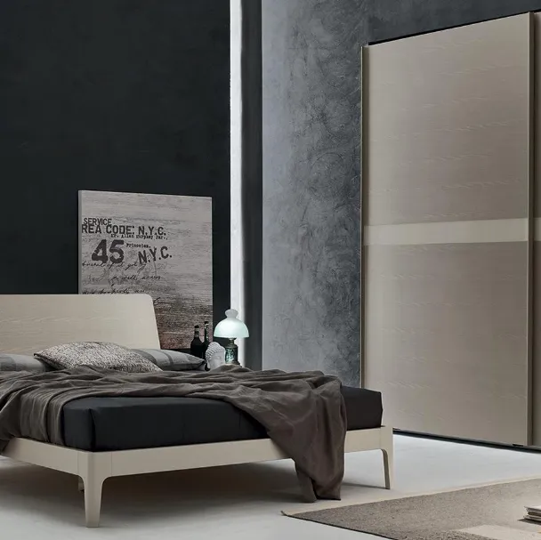 Letto matrimoniale con testiera Smart in melaminico Frassino Juta di Maronese Acf