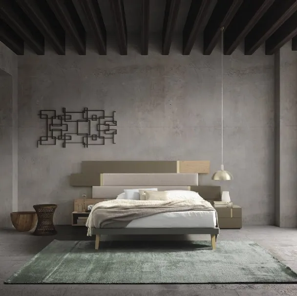Letto Regolo con testiera boiserie in legno e tessuto di Mobilgam