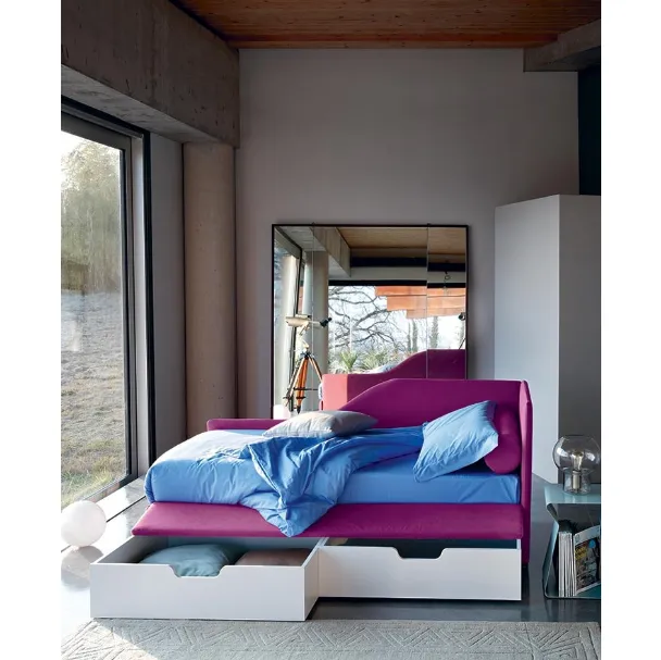 Letto singolo in tessuto con cassettoni Duplo di Bontempi Letti Design