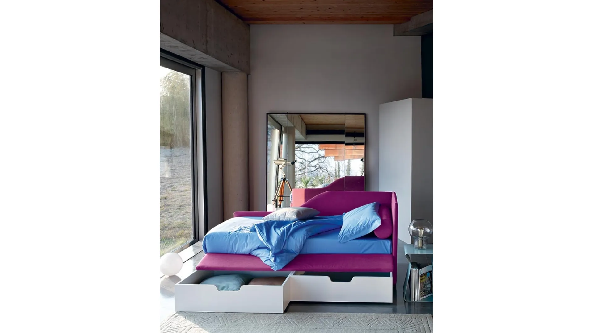 Letto singolo in tessuto con cassettoni Duplo di Bontempi Letti Design