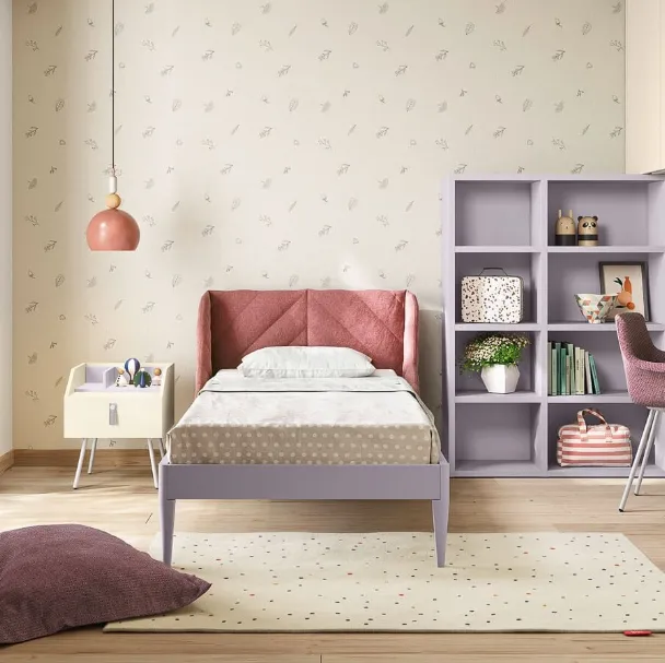 Letto singolo Nuk con testiera rivestita in tessuto di Nidi