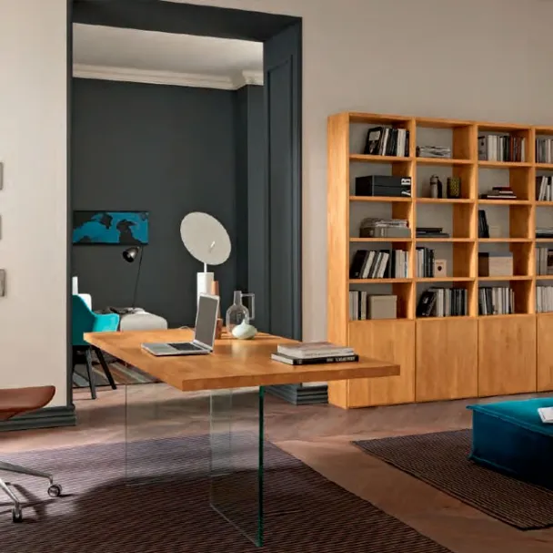 Libreria a muro in legno con vani a giorno e ante chiuse Mixer CM12 di FGF Mobili