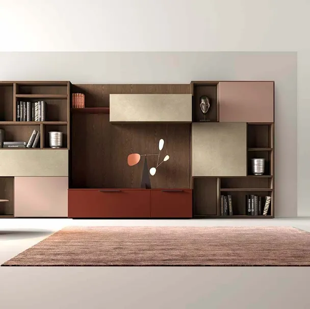 Libreria a muro Kosmos KL202 in laccato opaco e legno di Mercantini