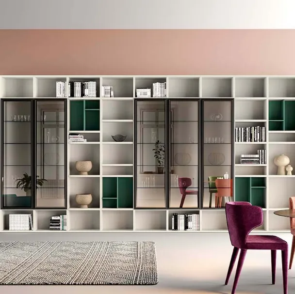 Libreria  a muro Kosmos KL208 in laccato opaco di Mercantini