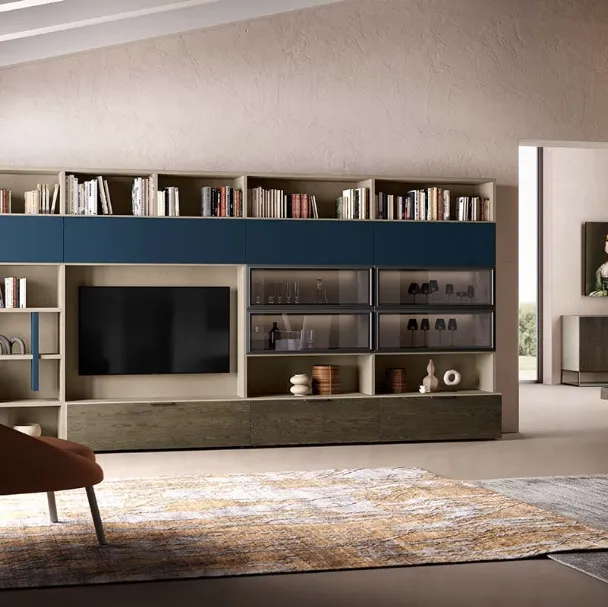 Libreria a muro Kosmos KL210 in legno e laccato opaco di Mercantini