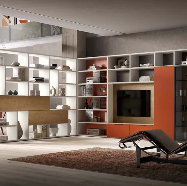 Libreria divisoria e a muro Kosmos KL211 in laccato opaco e legno di Mercantini