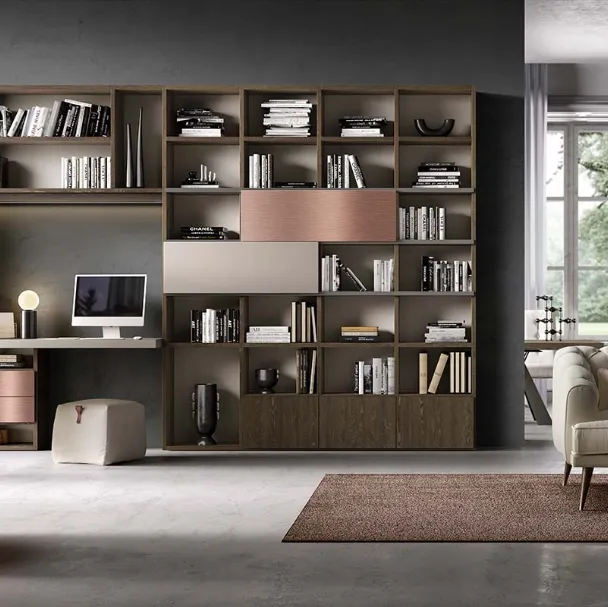 Libreria a muro Kosmos KL215 in legno e laccato opaco di Mercantini