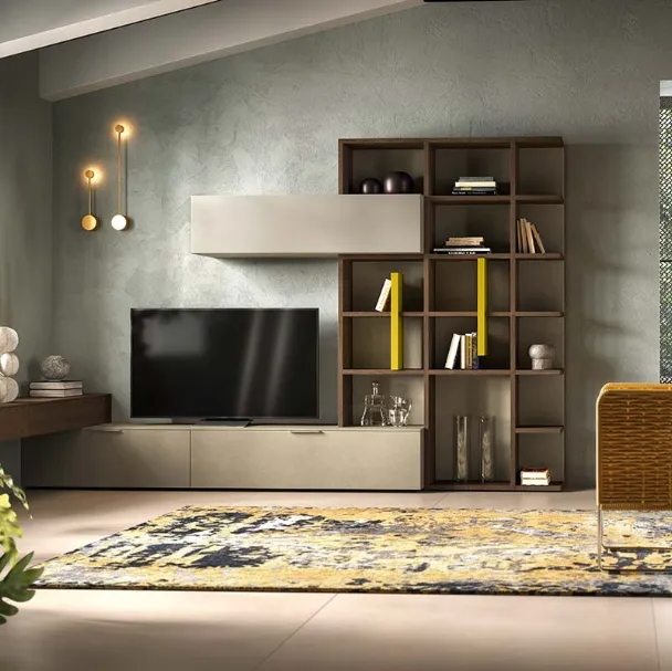 Libreria a muro Kosmos KL217 in laccato opaco e legno di Mercantini