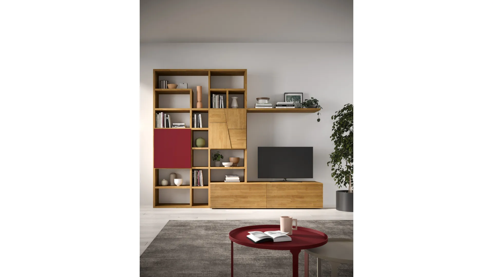 Libreria a muro in legno e laccato Mixer 01A di FGF Mobili