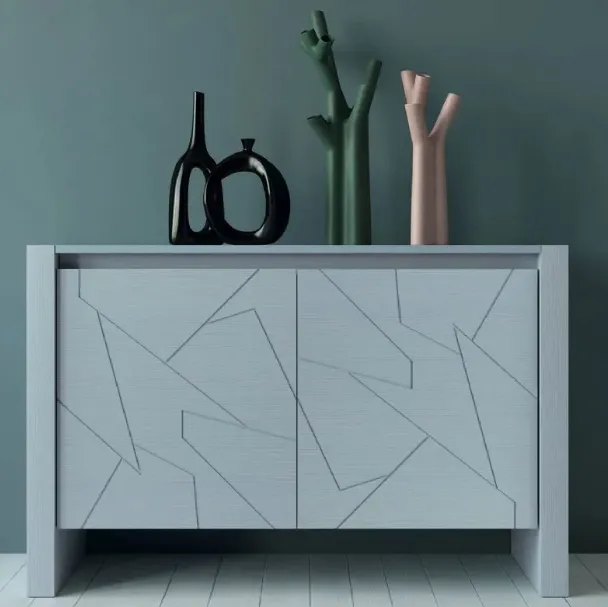 Madia Diagona Art 1751 con ante intagliate in legno laccato grigio di Fratelli Mirandola