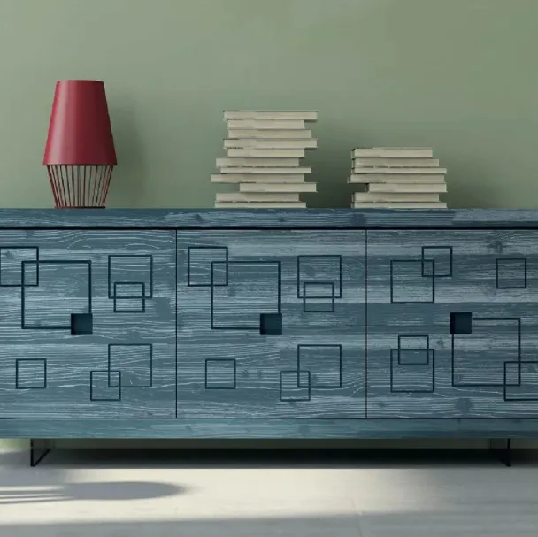 Madia Mastra Art 1772px in legno intagliato laccato blu petrolio patinato di Fratelli Mirandola