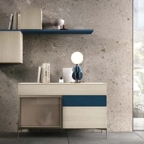 Madia Kosmos KM319 in legno, laccato opaco e vetro di Mercantini