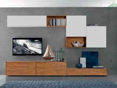 Parete Attrezzata Box C30B in legno e laccato bianco opaco di FGF Mobili