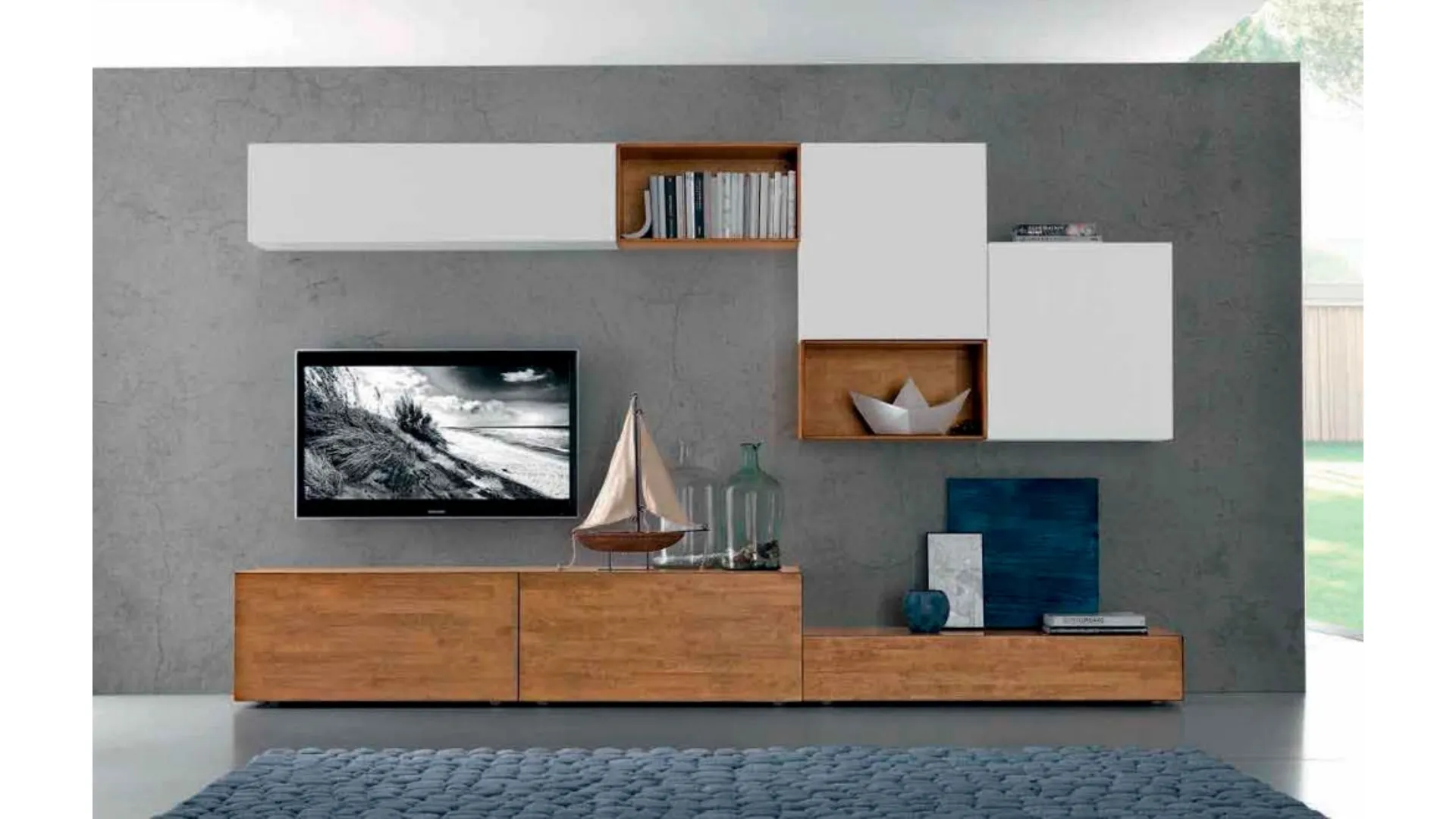 Parete Attrezzata Box C30B in legno e laccato bianco opaco di FGF Mobili