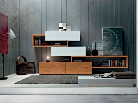 Parete Attrezzata Box C85B in legno e laccato bianco opaco di FGF Mobili