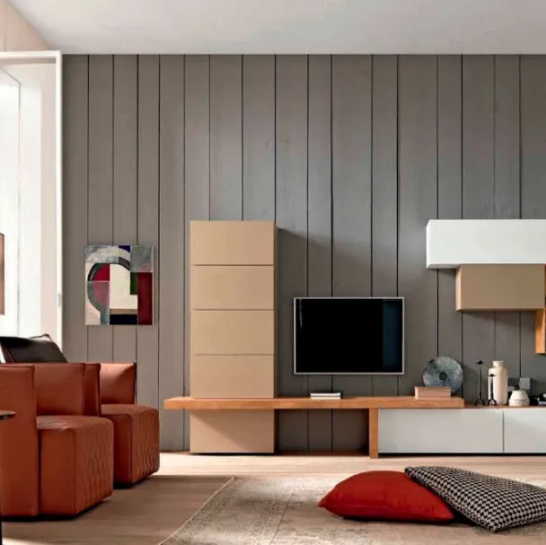 Parete Attrezzata Box C89B in finitura materica e legno di FGF Mobili