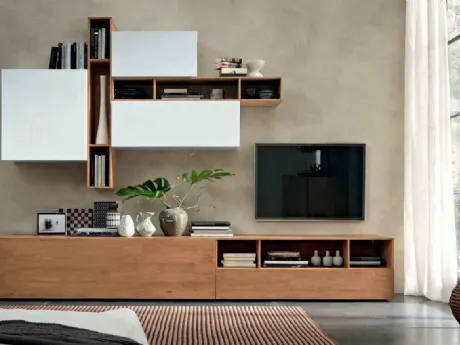 Parete Attrezzata Box C93B in legno e laccato bianco opaco di FGF Mobili