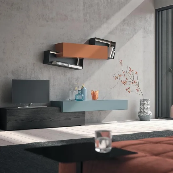 Parete Attrezzata Composizione Horizon 902 in laccato opaco e legno di Mobilgam
