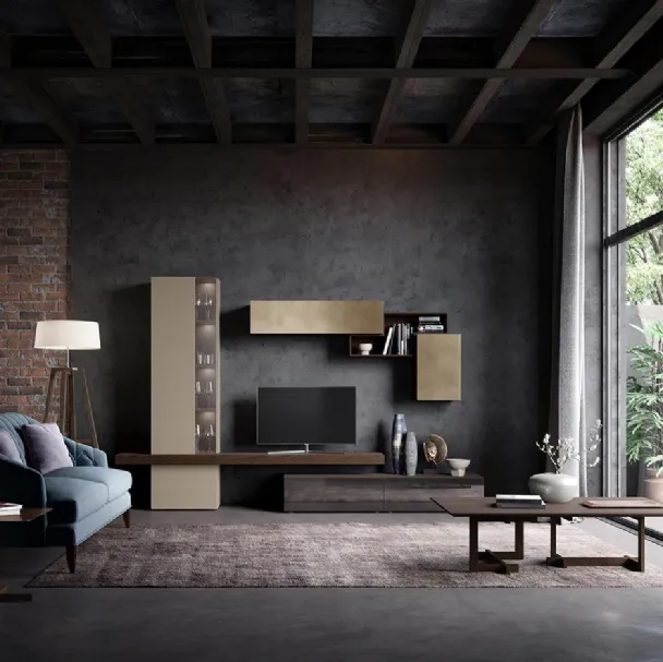Parete Attrezzata  Composizione Horizon 914 in laccato opaco e legno di Mobilgam