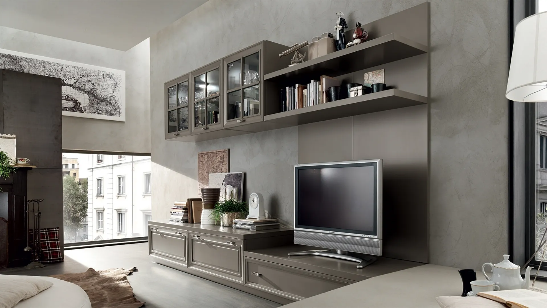 Parete Attrezzata MU459 in finitura Grigio di Maronese Acf