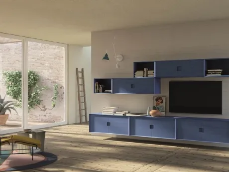 Parete attrezzata Unikawood 13 in legno laccato blu di Fratelli Mirandola