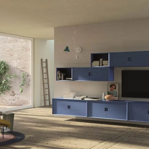 Parete attrezzata Unikawood 13 in legno laccato blu di Fratelli Mirandola