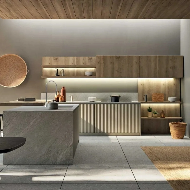Cucina Moderna con isola Wave 01 in laccato e legno di Fratelli Mirandola
