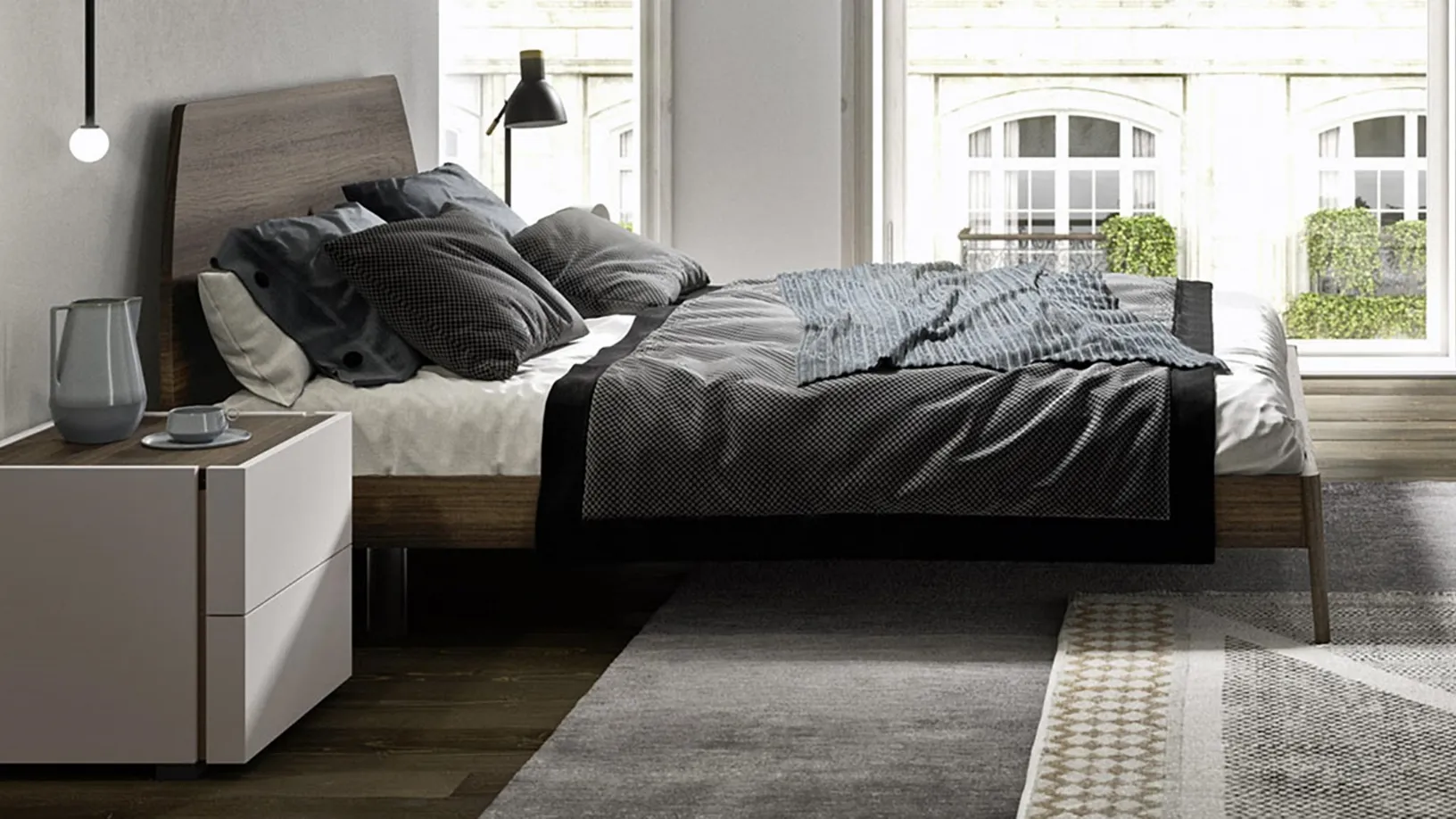 Letto in legno con testiera sagomata Vico di Mab
