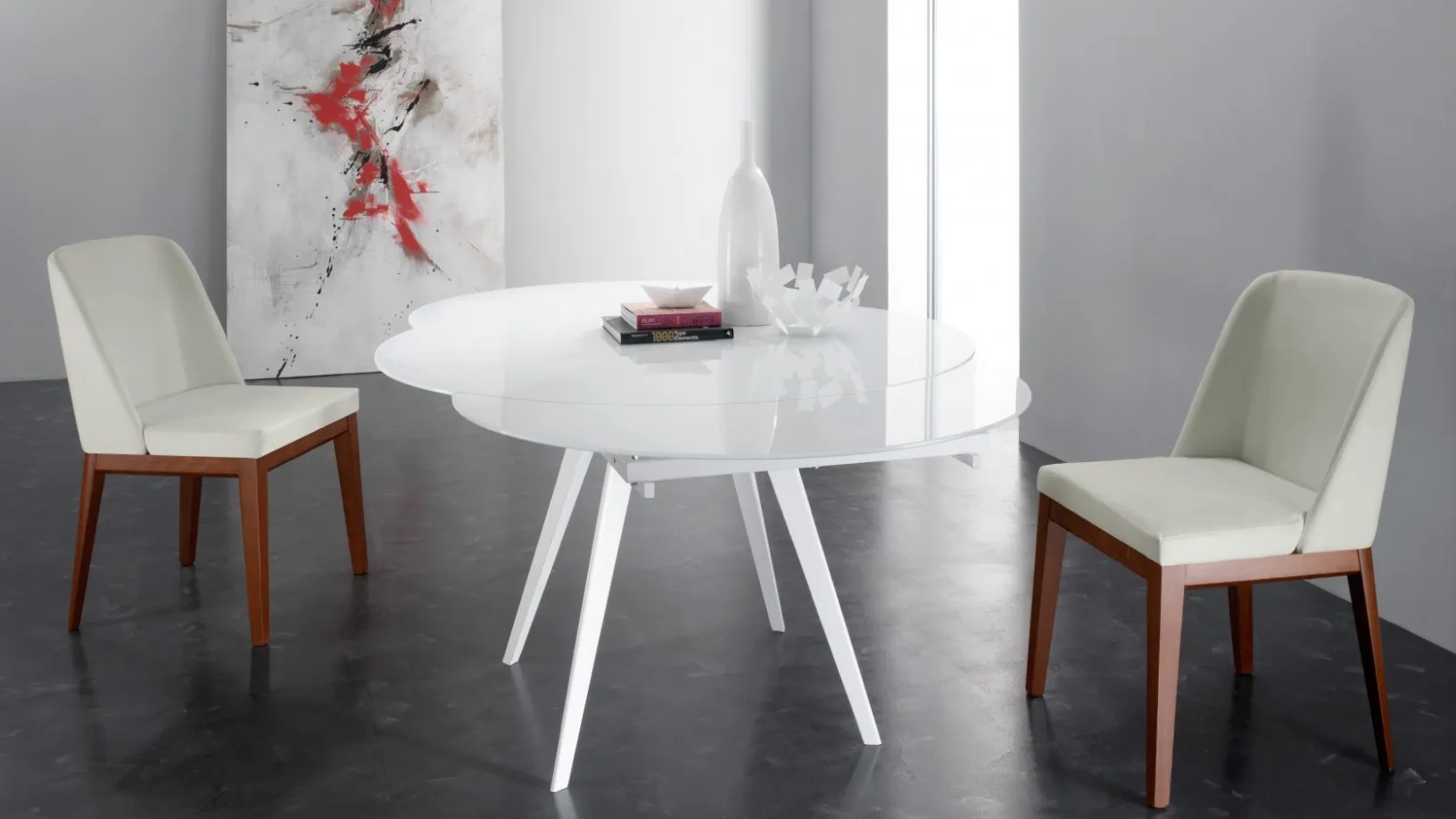 Tavolo rotondo Argo in vetro bianco e struttura in metallo laccato lucido di Eurosedia