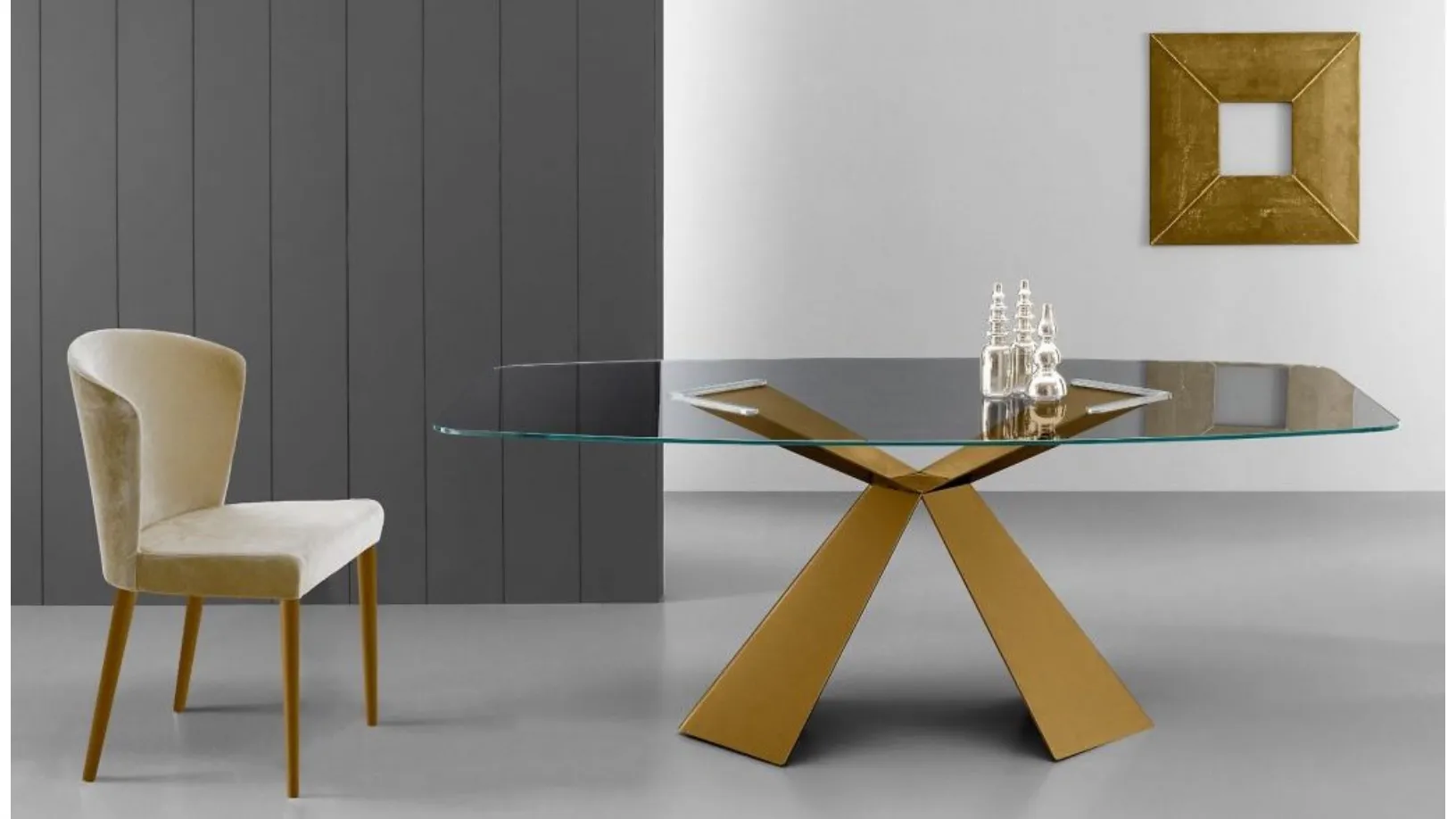 Tavolo di design in metallo e vetro Tokio Oro di Eurosedia